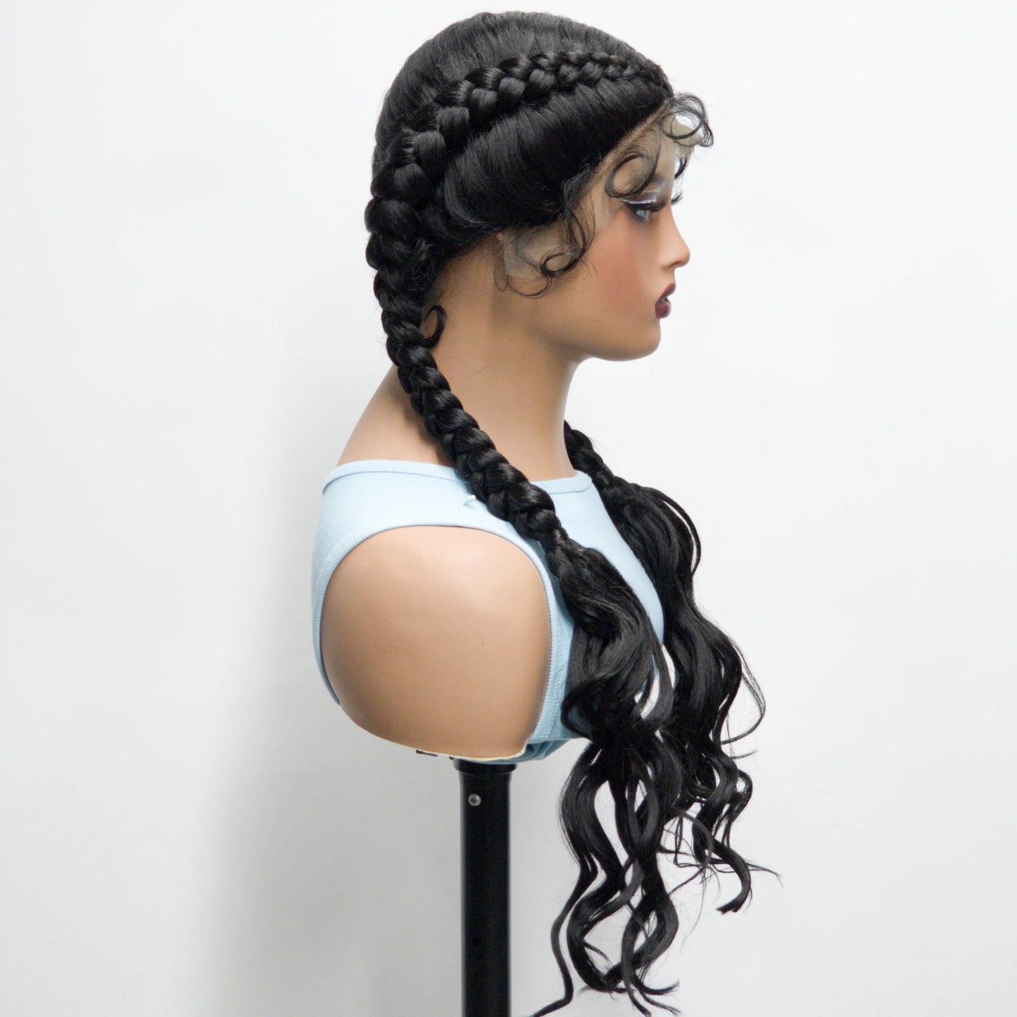 34" Twist Braids Wig | Curly Ends | Lace Front | Baby Hair | Natural Color Luxegan