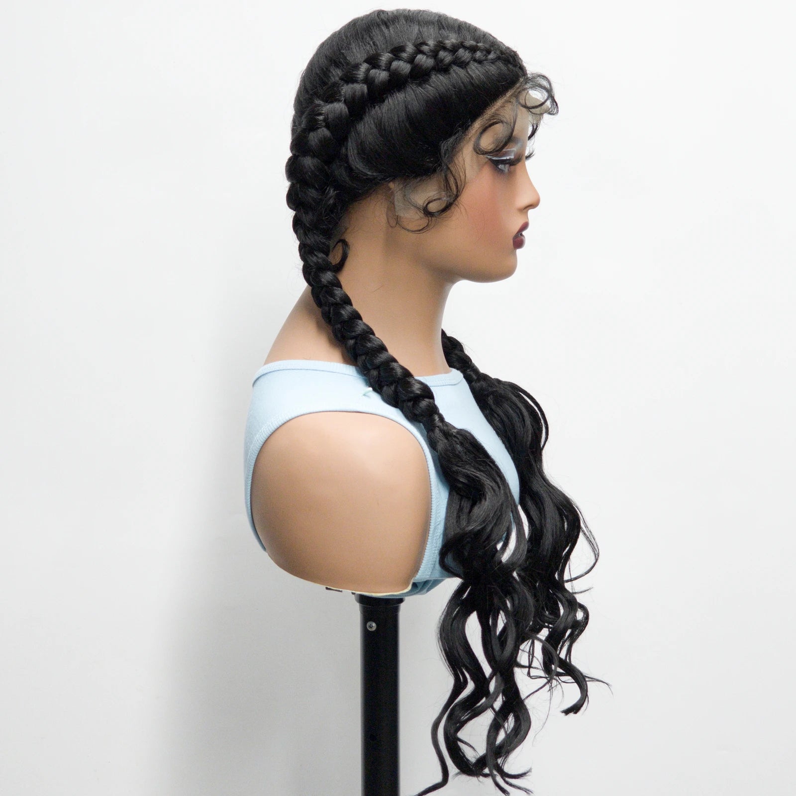 34" Twist Braids Wig | Curly Ends | Lace Front | Baby Hair | Natural Color Luxegan