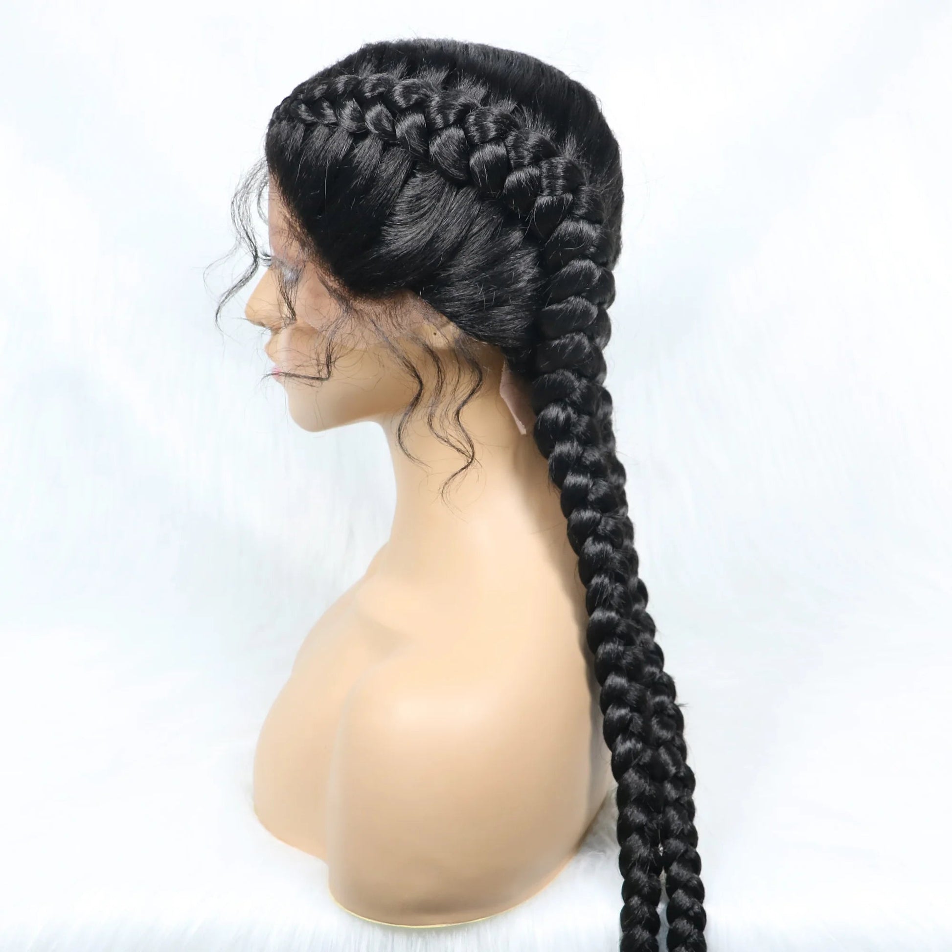 Handmade Double Dutch Cornrow Braided Wig | Natural Black Lace Front | Baby Hair | Kanekalon Synthetic Wig for Women Luxegan
