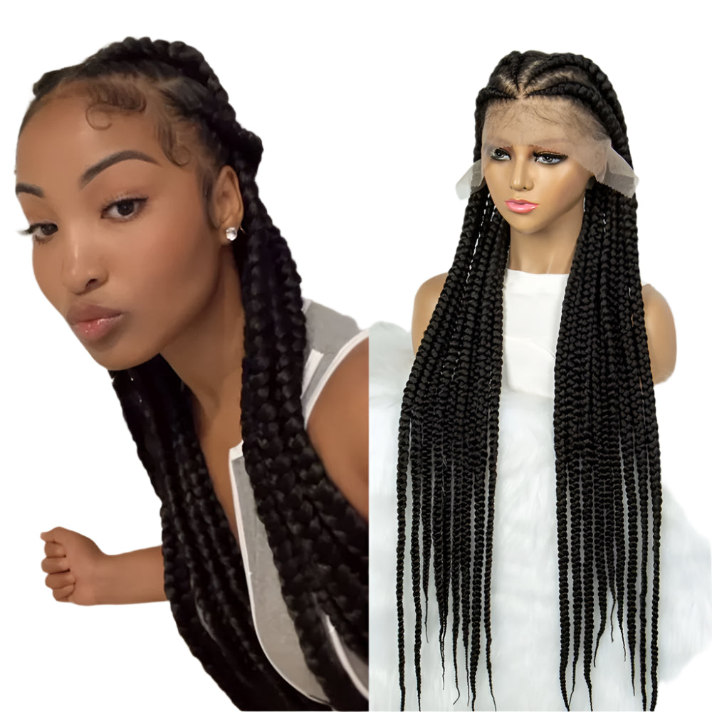 KIMA Knotless Box Braids & Faux Locs Wig | Full Lace Cornrows with Baby Hair Luxegan
