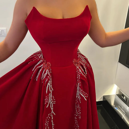 Sequined Backless A-Line Evening Gown | Strapless Sleeveless Tea-Length Prom Dress - view 2