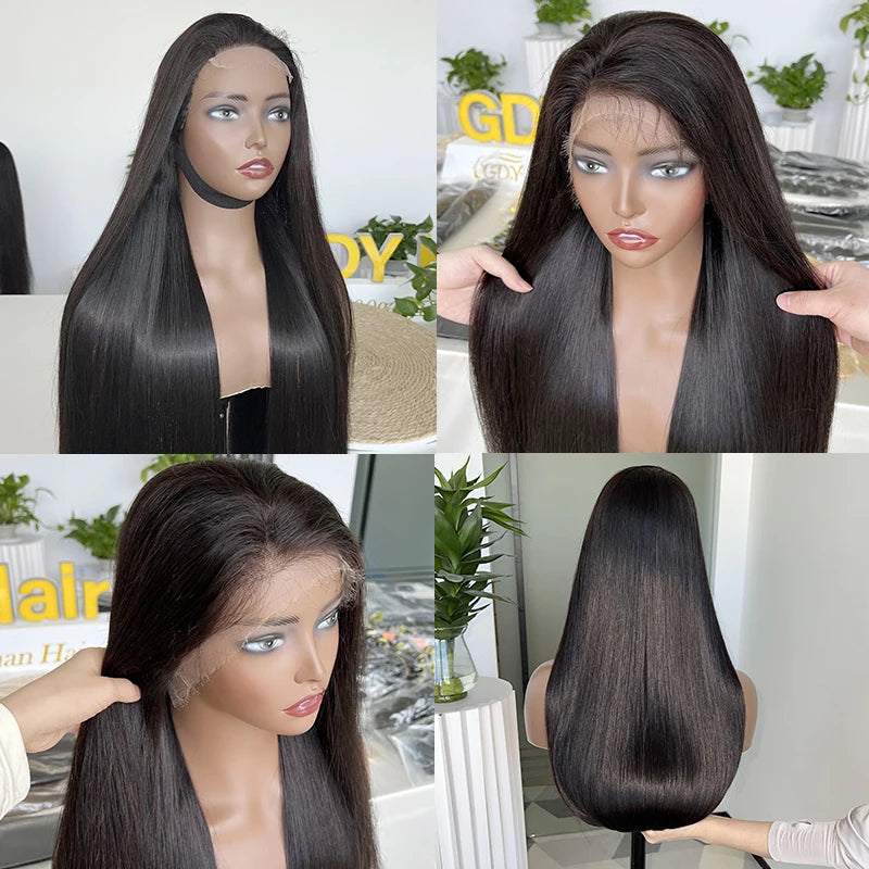 GDYLuxury 250% Density HD Lace Frontal Wig | Super Double Drawn Straight Virgin Human Hair | Natural Black Luxegan