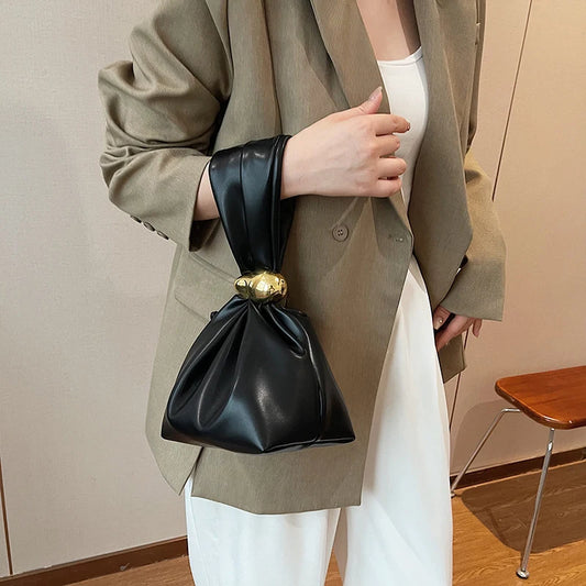 Design Mini PU Leather Dumpling Clutch | Sophisticated Niche Knotted Handbag | Elegant Retro Shoulder Bag for Women | Fashion-Forward Soft Wrist Purse & Unisex Fashion Handbag Luxegan