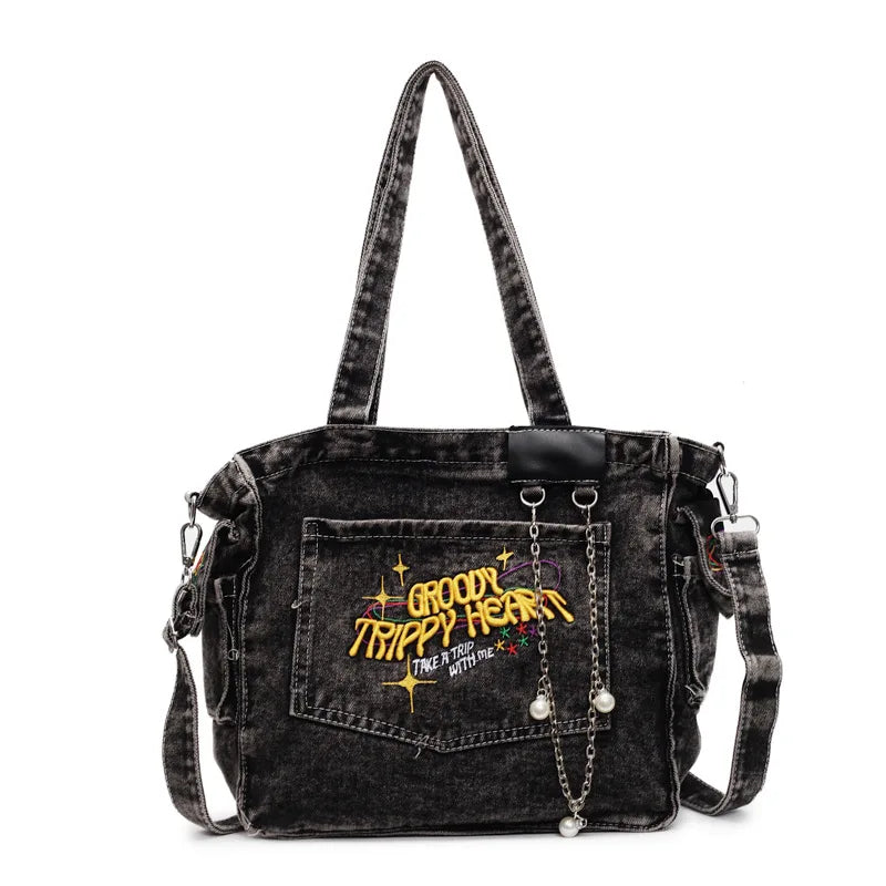 Large Capacity Denim Bag for Women | Casual Versatile Crossbody Commuting Bag | Travel Storage Bucket Handbag Luxegan