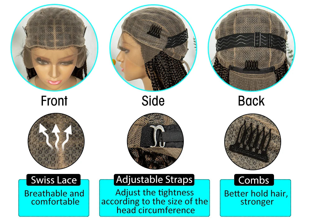 Kima Goddess Box Braided Wigs Transparent Full Lace Braided Wig French Curly Ends with Baby Hair Braided Wigs for African Women Luxegan