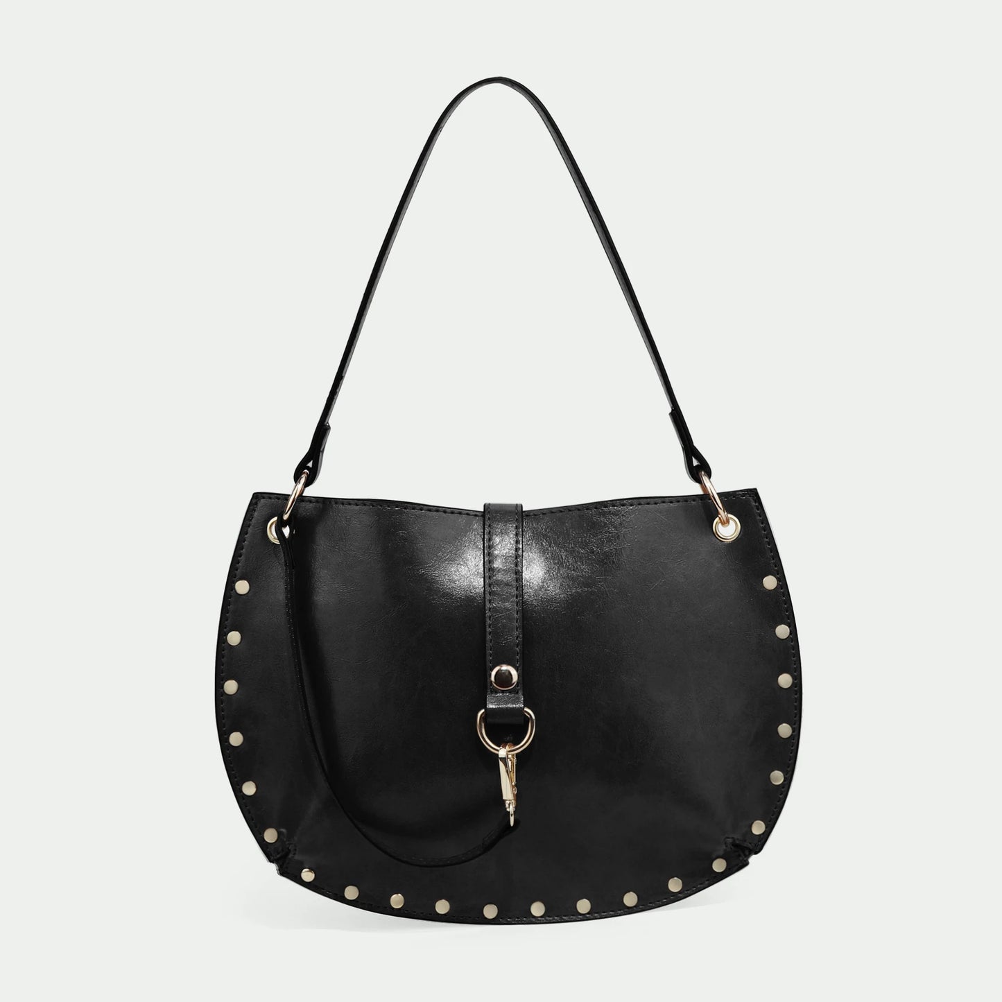 Studded Crescent Saddle Bag | Punk Shoulder & Crossbody Handbag Luxegan