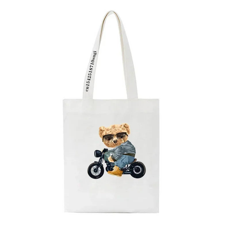 Fashion Bear Print Eco Women Shoulder Bags | Female Handbag Canvas Shopping Bag | Casual Large Ladies Travel Totes Bags Luxegan