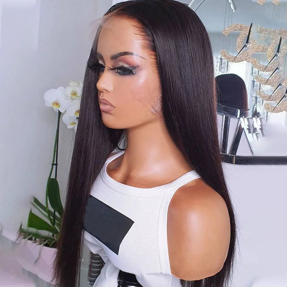 180D Straight Lace Front Wig Human Hair | Pre-Plucked 13x4 Brazilian Remy Frontal Wig (Light Brown Lace) Luxegan
