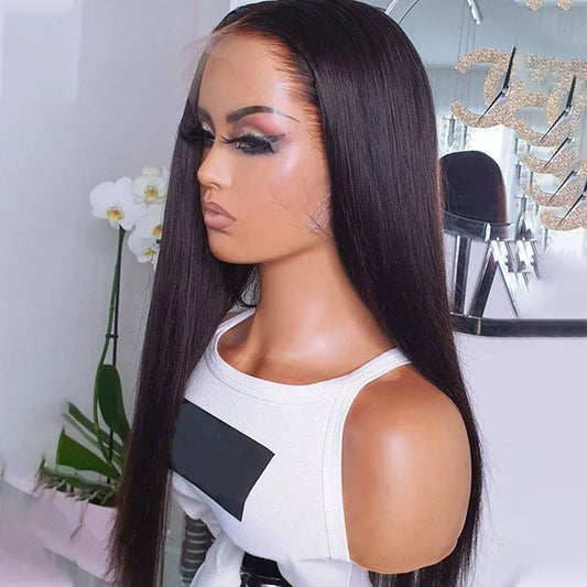 180D Straight Lace Front Wig Human Hair | Pre-Plucked 13x4 Brazilian Remy Frontal Wig (Light Brown Lace) Luxegan