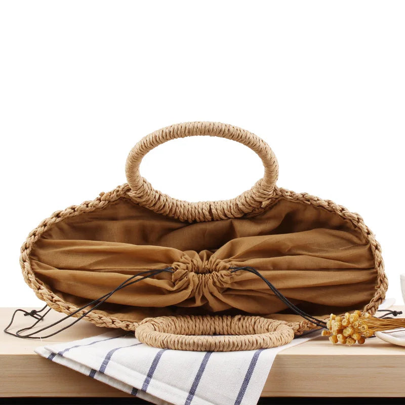 Summer Handmade Moon-Shaped Bag | Women's Woven Straw Bag & Top-Handle Tote Luxegan