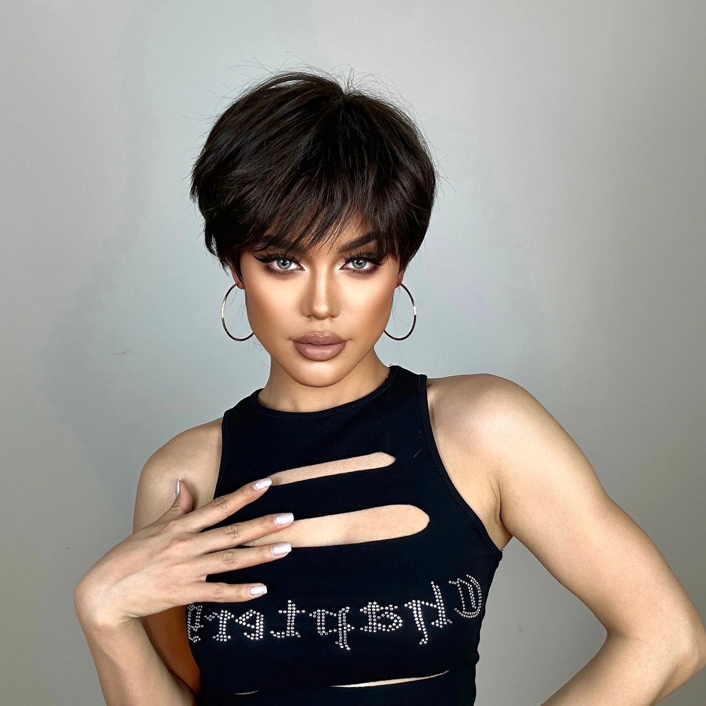 Natural Black Pixie Cut Wig with Fluffy Bangs | Short Layered Heat-Resistant Synthetic Hair for Daily Wear Luxegan