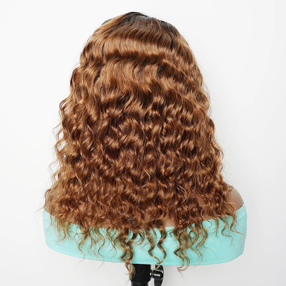 250% Density Ombre Ginger Brown Loose Deep Curly Wig | 13x4 Transparent Lace Front Human Hair Luxegan
