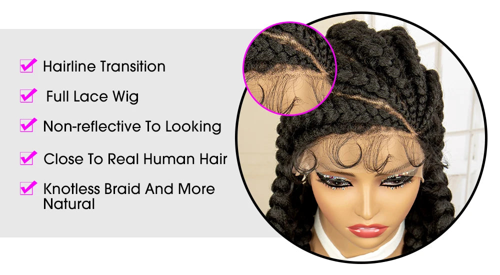 36" Extra Long Box Braided Full Lace Wig | Synthetic Braiding Wig | For Black Women | Lace Frontal Braids - Luxegan