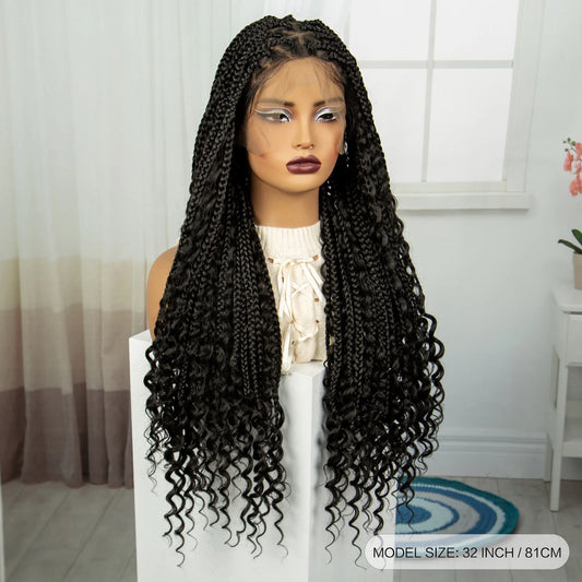32" Boho Knotless Braids Wig | Natural Curly Ends | Full Lace | Baby Hair Luxegan