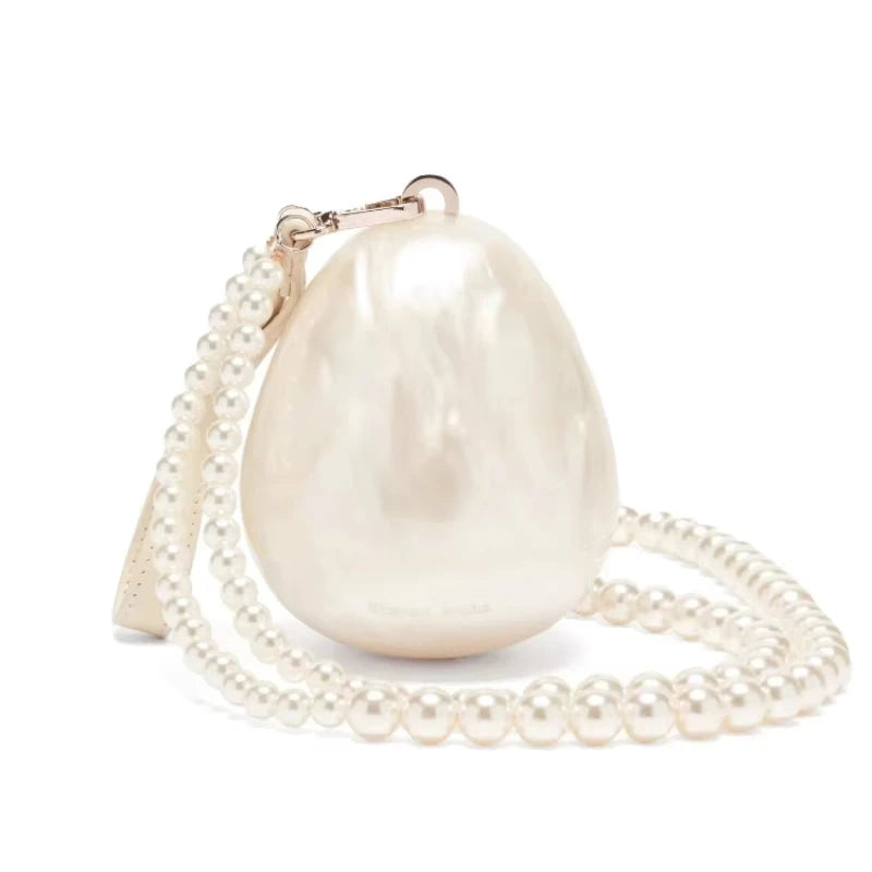 Mini Pearl Beaded Evening Bag | Luxury Egg-Shaped Shoulder Handbag | Fashion Trend "Drop Shape" Crossbody | Chic Acrylic Beaded Necklace Purse for Women (Model 20241125-1) Luxegan