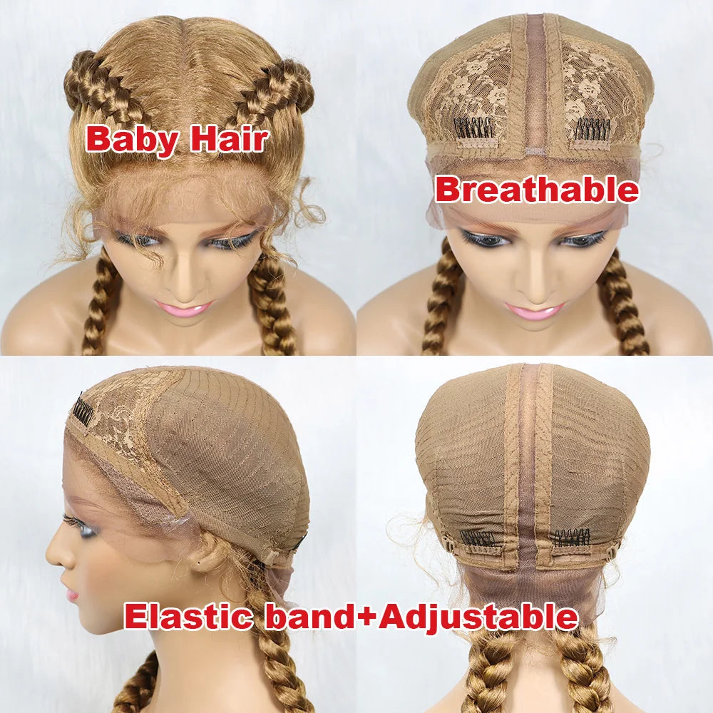 Handmade Double Dutch Cornrow Braided Wig | Natural Black Lace Front | Baby Hair | Kanekalon Synthetic Wig for Women Luxegan