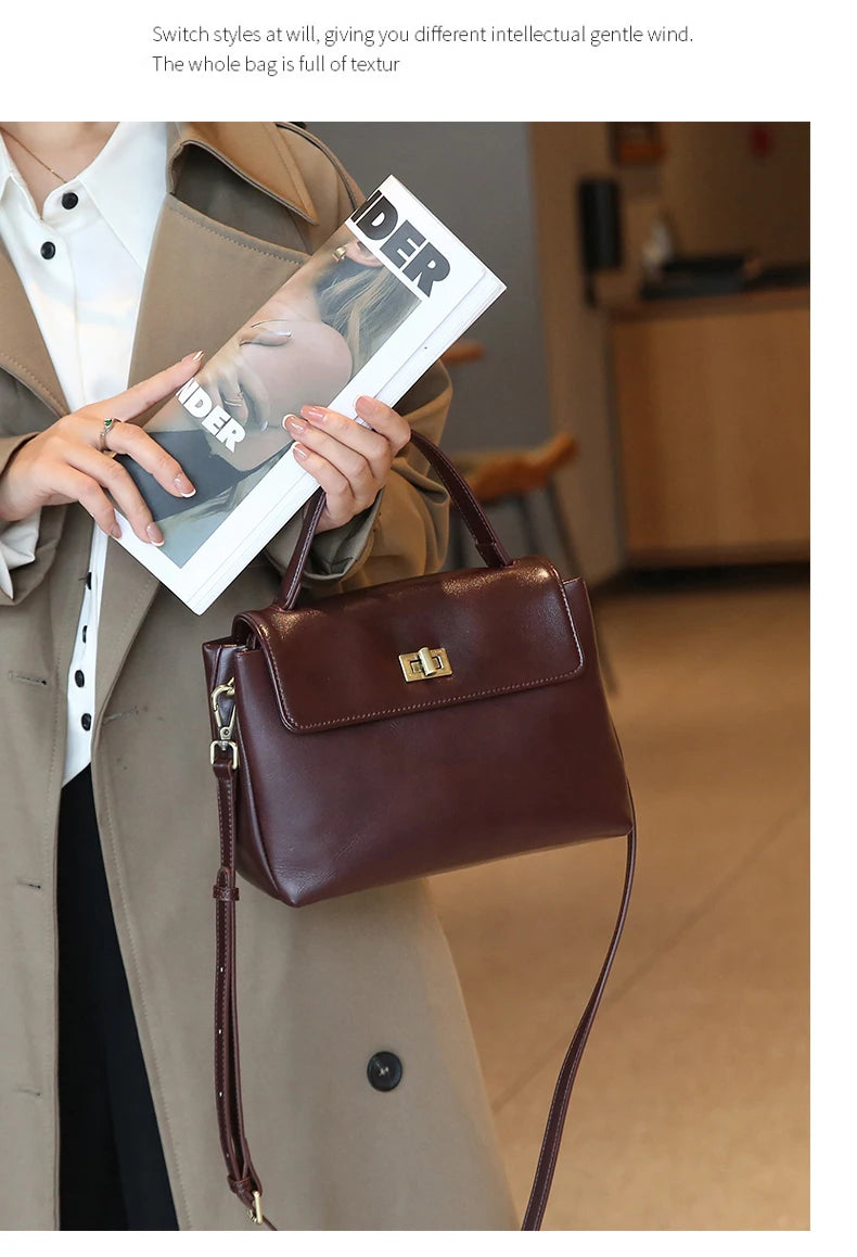 Women's Cow Genuine Leather Shoulder Bag Female Soft Natural Cowhide Retro Handbags Ladies Fashion Trend Commute Crossbody Bags Luxegan