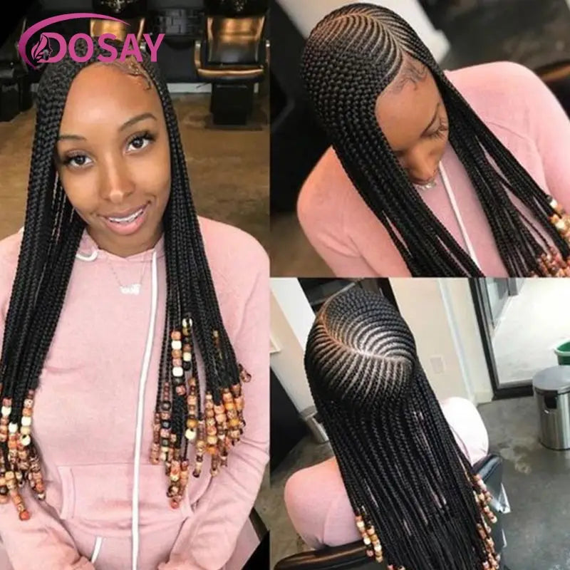 Synthetic Full Lace Front Wig Cornrow Double Braided Wigs For Black Women Box Side Part Braided Lace Wig Faux Locs Braids Wigs Luxegan
