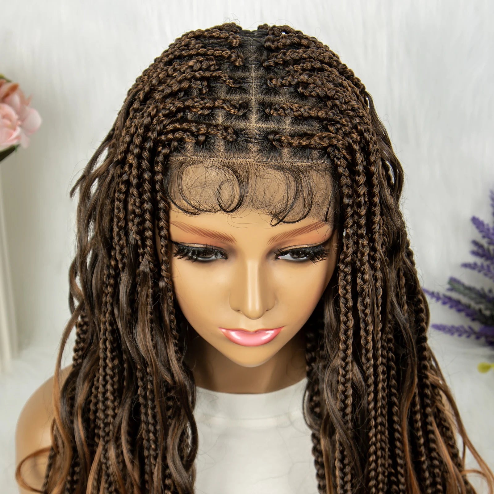34" Full Lace Knotless Braided Wig with Baby Hair | Synthetic Lace Front Wig for Black Women | Long Braids Luxegan