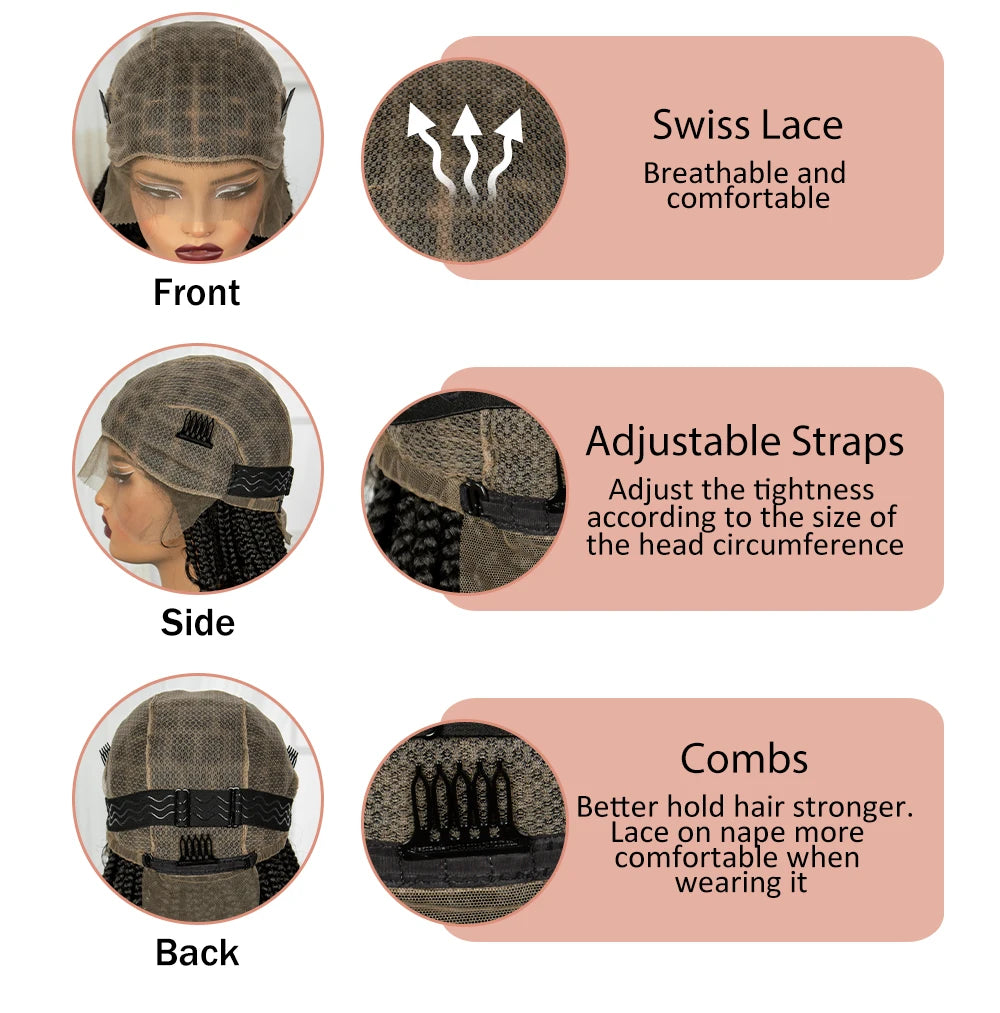 Short Boho Knotless Braids Bob Wig with Curly Ends | Full Lace Luxegan