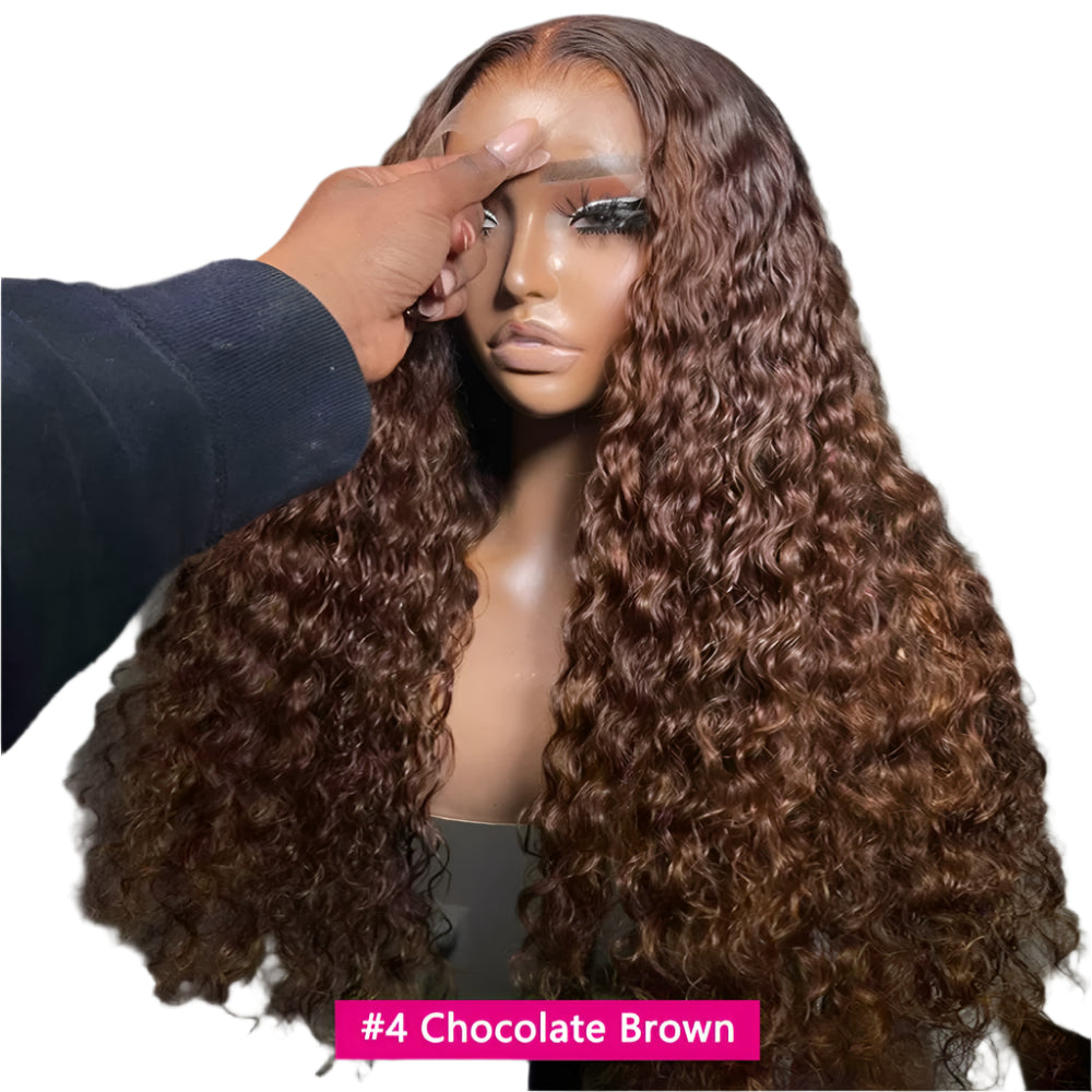 30" Curly Burgundy & Chocolate Brown 13x6 HD Lace Frontal Wig | 99J Colored Human Hair Wig for Women | Deep Wave Luxegan