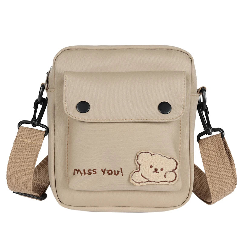 Cute Bear Nylon Bag | Preppy Mini Crossbody & Shoulder Purse Luxegan