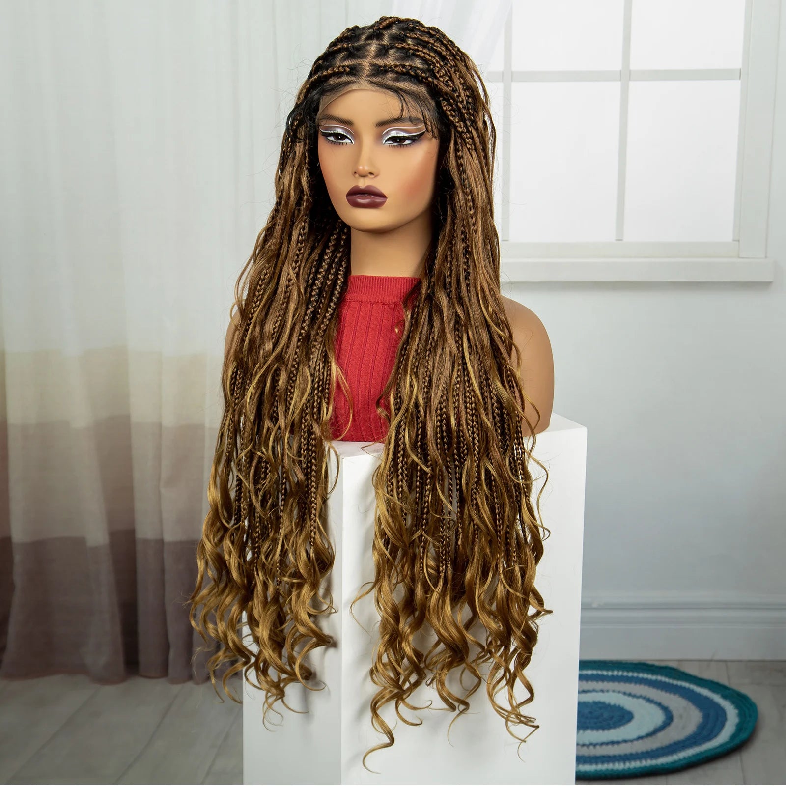 34" Boho Knotless Box Braids Wig | HD Full Lace | Ombre Twist | Baby Hair Luxegan