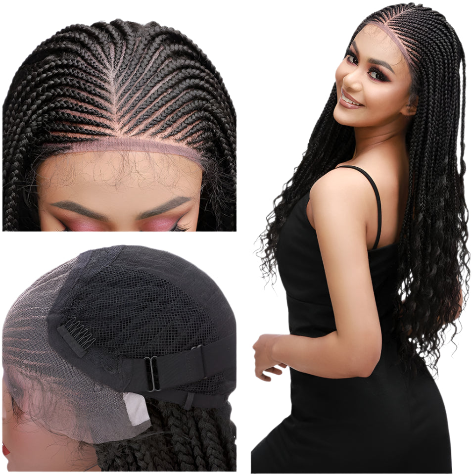My-Lady Synthetic Braided Wig | 28" Cornrow Braids | Lace Front Wig | Long Curly Ends | Black Women