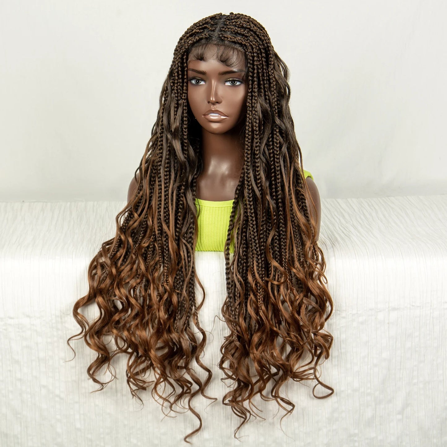 34" Ombre Curly Braids Wig | 1B/30 | Deep Wave | Full Lace | Baby Hair Luxegan