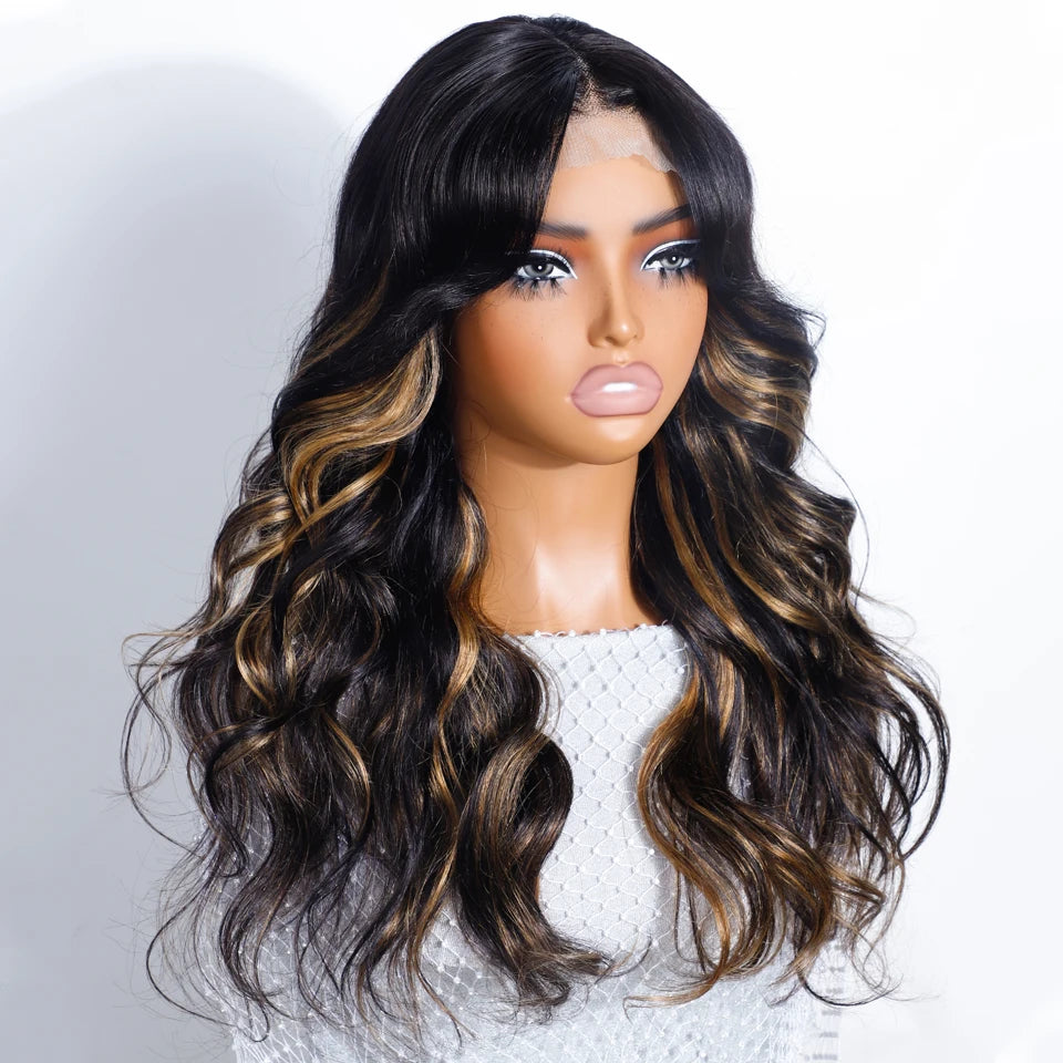 180% Density 1B/27 Ombre Highlight Body Wave Wig | 4x4 Transparent Lace Front Brazilian Human Hair (Pre-Plucked) Luxegan