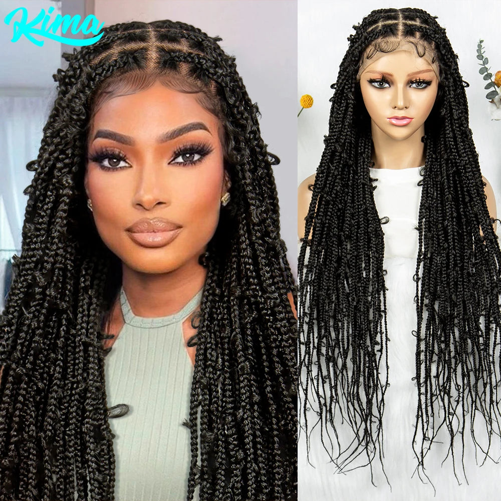 Kima Butterfly Crochet Box Braided Wigs Synthetic Cornrow Full Lace Wig Dreadlocks Wig Crochet For Black Women