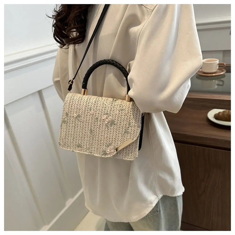 Women's Summer Bohemian Straw Bag | Woven Beach Crossbody & Rattan Braid Grass Vacation Bag (Girls Shoulder Messenger Handbag) Luxegan