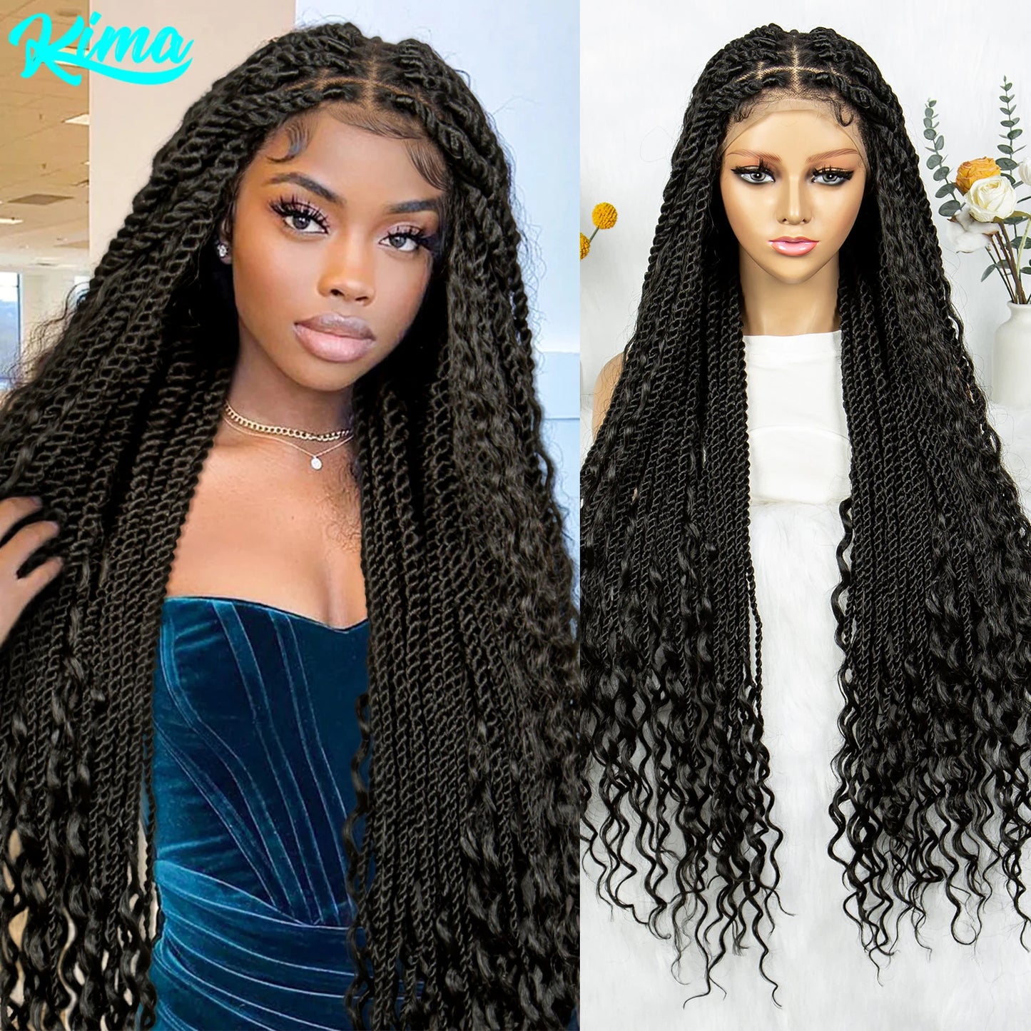 Braided Wigs Knotless Synthetic Box Braided Wigs Full Lace Curly Dreadlocks Wigs Long Length Hair Wig for Black Women