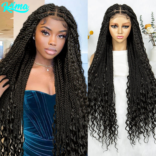 Braided Wigs Knotless Synthetic Box Braided Wigs Full Lace Curly Dreadlocks Wigs Long Length Hair Wig for Black Women