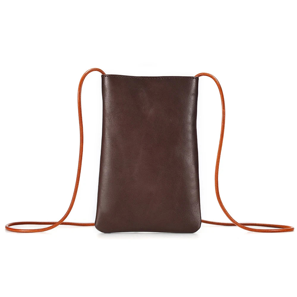 Soft Genuine Leather Phone Pouch | Simple Flap Crossbody Messenger Bag Luxegan