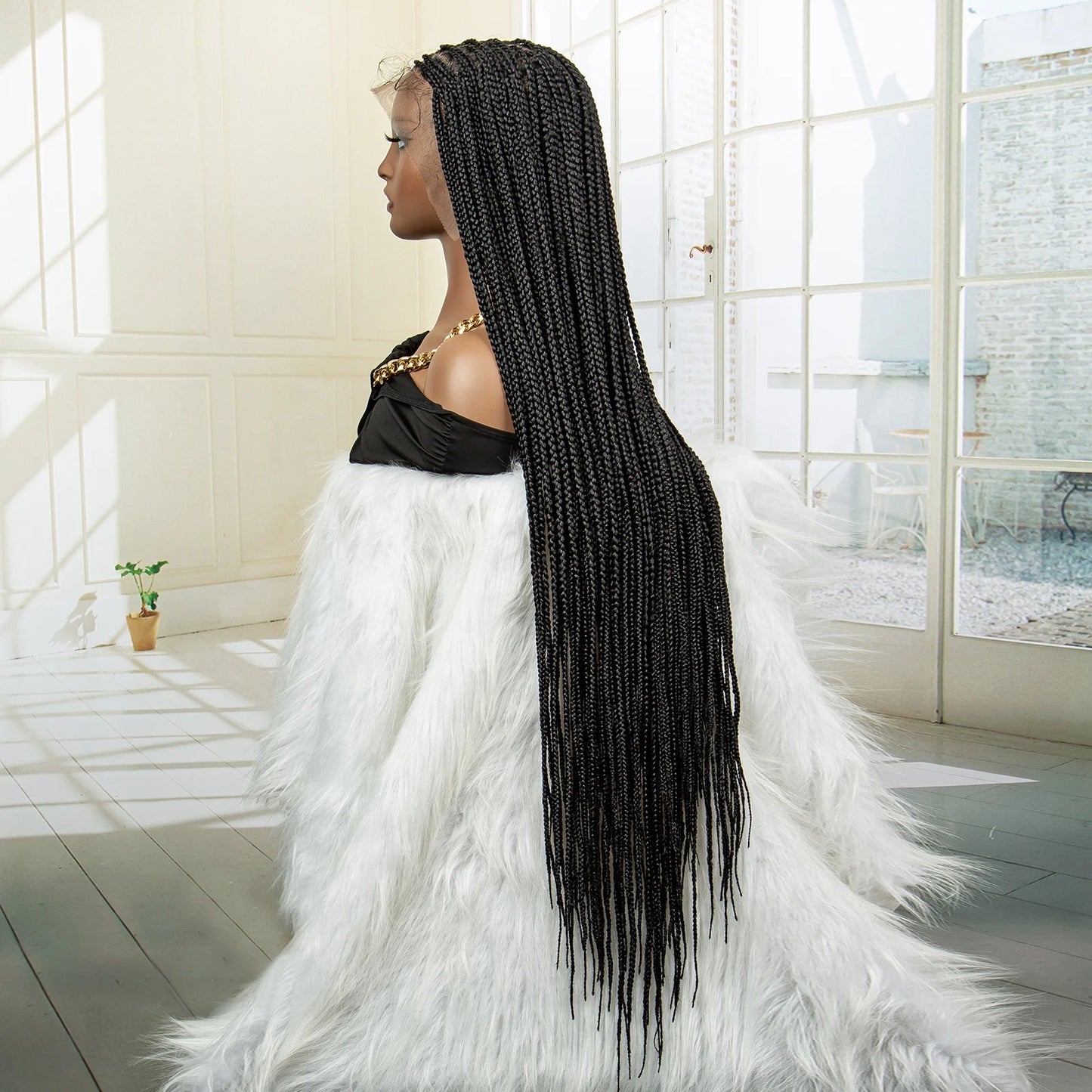 36" 613 Full Lace Knotless Box Braided Wig | Transparent HD Lace | Baby Hair | Synthetic Wig for Black Women Luxegan