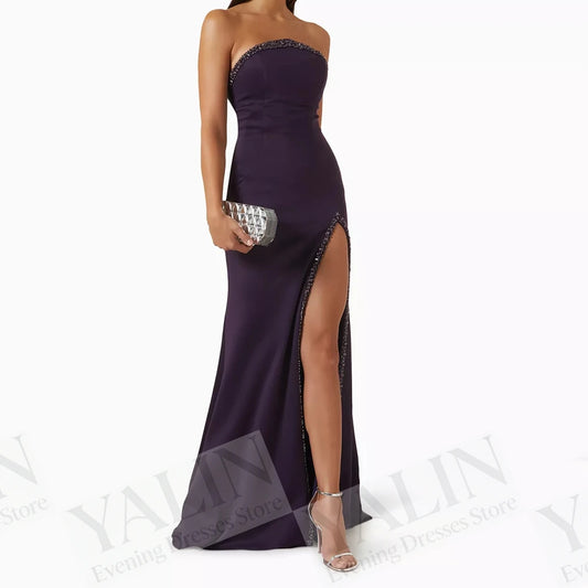 Sequined Side-Split Mermaid Evening Dress | Strapless Sleeveless Floor-Length Gown - view 2