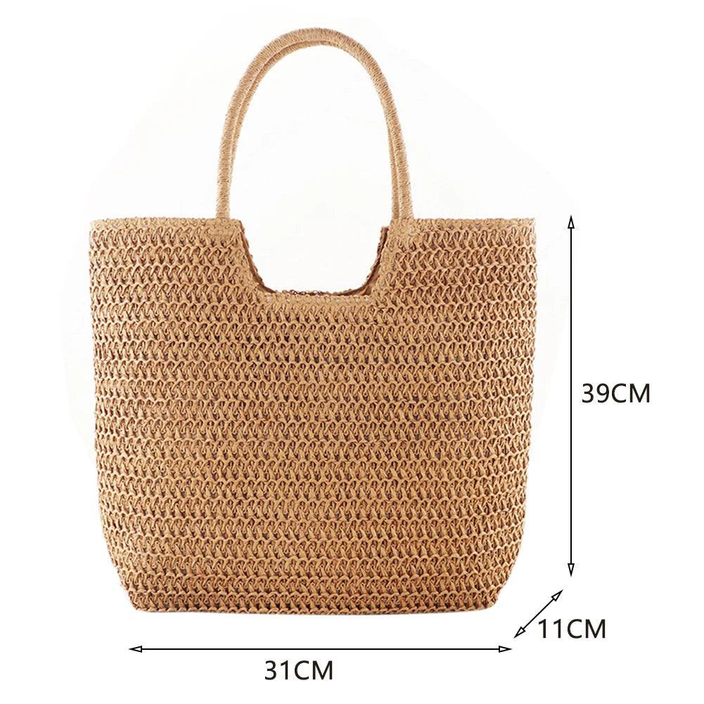 Vintage Hollow Design Woven Shoulder Bag | Large Capacity Knitting Tote & Summer Beach Bag Luxegan