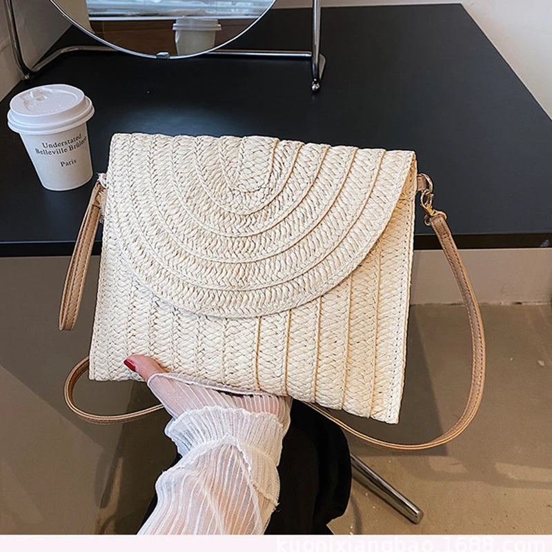 Summer Woven Braided Handbag | Handmade Envelope Shoulder Bag & Beach Tote Luxegan