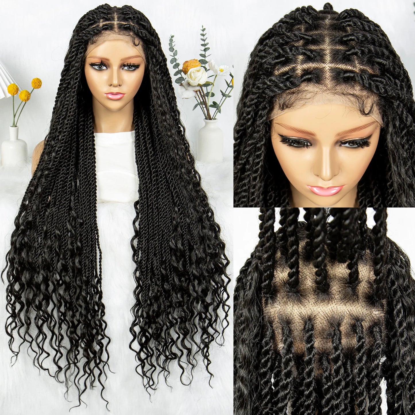 Braided Wigs Knotless Synthetic Box Braided Wigs Full Lace Curly Dreadlocks Wigs Long Length Hair Wig for Black Women