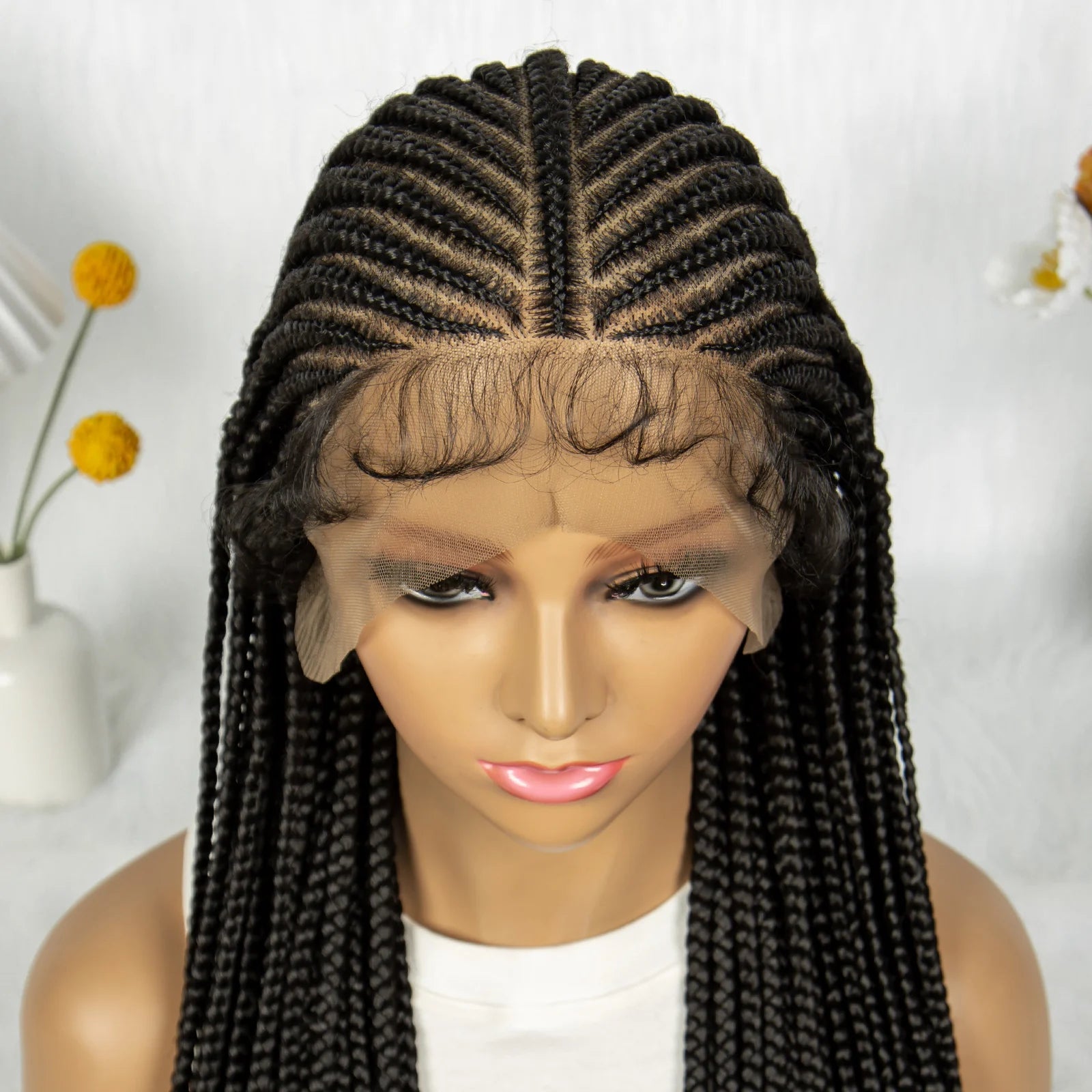 Long Black Twisted Braids Wig | HD Transparent Full Lace