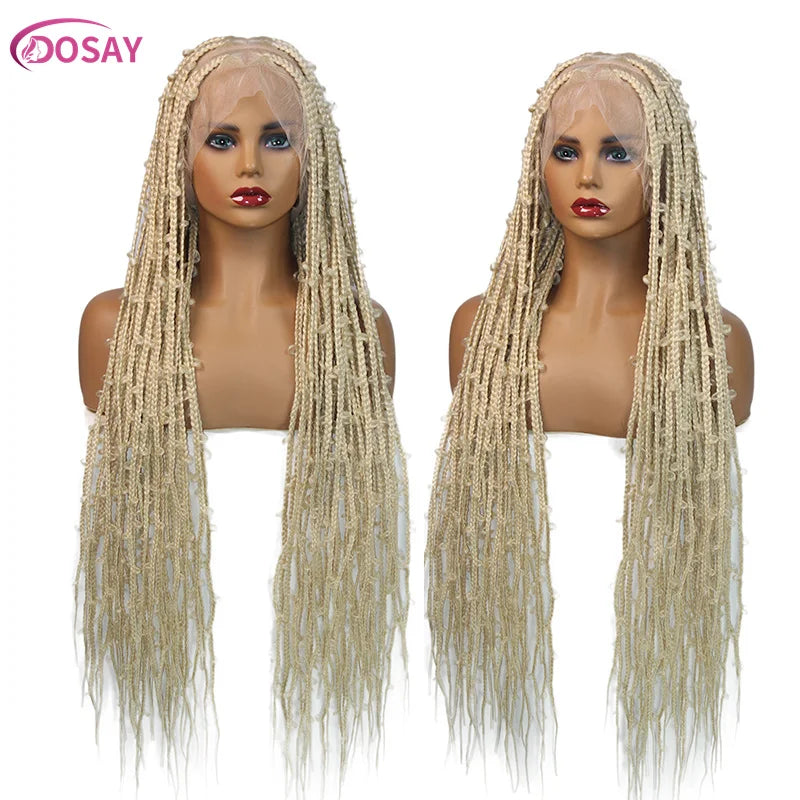 36" Butterfly Braids Wig | 613 Blonde & Burgundy Accents | Full Lace | Goddess Locs & Box Braids Luxegan