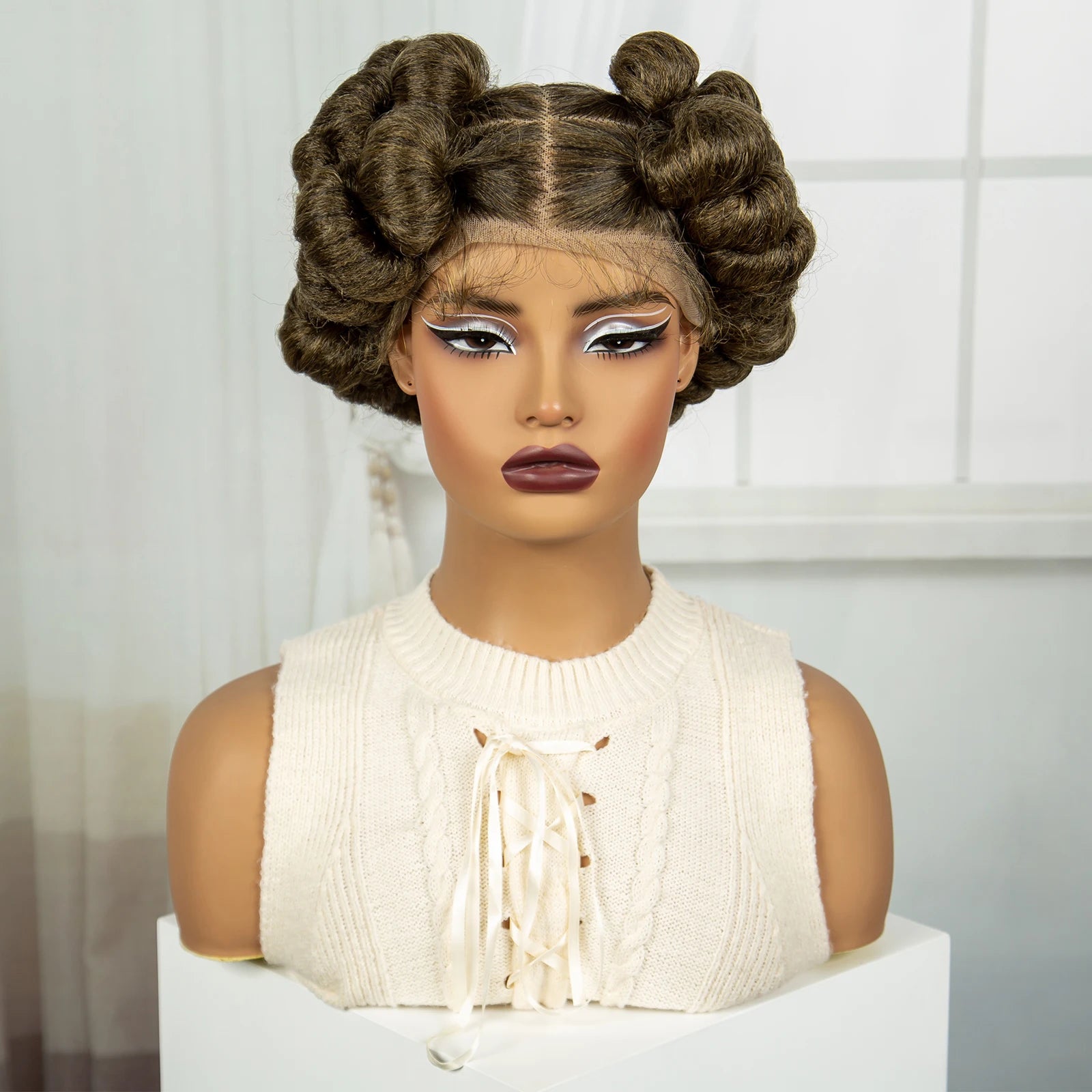 6" Short Cute Burgundy Bantu Knotless Braids Wig | Transparent Full Lace Luxegan