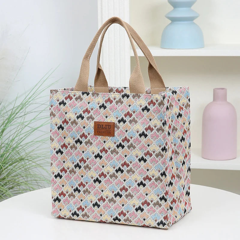 Thickened Jacquard Fabric Large Capacity Portable Bag | Square Storage Bag, Work Commute Handbag & Shopping Tote Luxegan