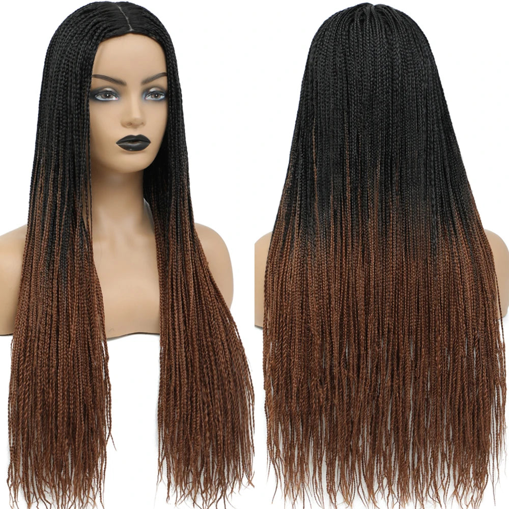 26" Ombre Box Braids Wig | Knotless | Crochet | 1B, 27, 30, Gray | Handmade Luxegan