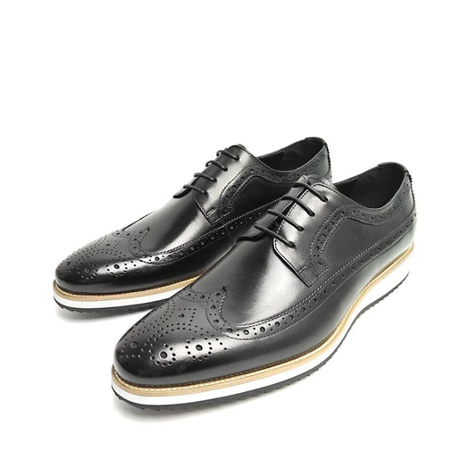 Classic Wingtip Retro Dress Shoes | Sophisticated Business Office Derby Shoes | Elegant "Pure Cowhide" Silhouette | "Dignified" Round Toe Oxfords for Radiant Versatile Office & Career Styling Luxegan