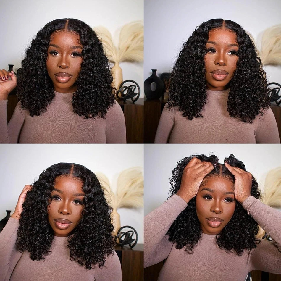 16 Inch Loose Water Wave Malaysian 13x4 Lace Front Wig Short Bob Wet & Wavy Glueless 4x4 Closure