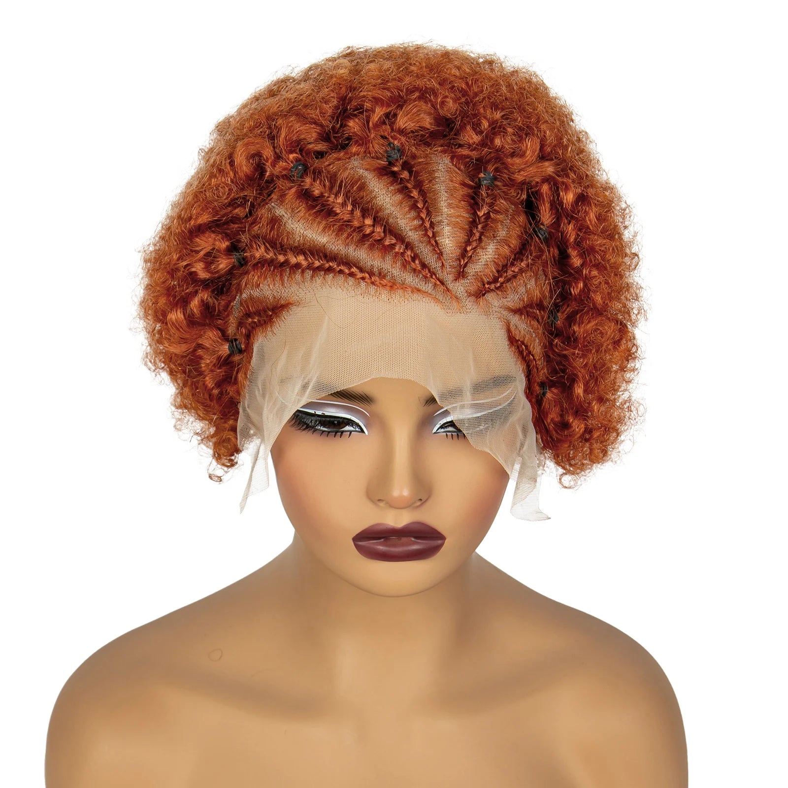 350# Ginger Orange Synthetic Knotless Braided Wig | 13x4 Transparent Lace Front Short Afro Kinky Curly Braids Luxegan