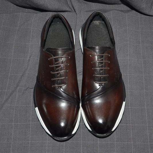 Luxury Hand-Painted Leather Oxfords | Sophisticated France Style Business Sneakers | Elegant "Fretwork" Genuine Cow Leather Shoes | "Dignified" Breathable Travel Footwear for Radiant Versatile Styling Luxegan