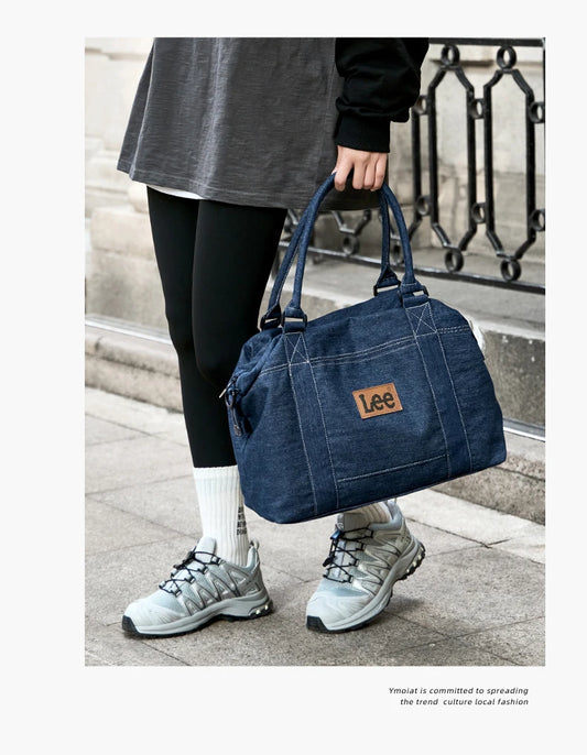 Casual Weekend Overnight Luggage Bag | Waterproof Denim Travel Duffle for Men & Women | Unisex Sport Fitness Gym Bag with Dry/Wet Separation Pockets | Ultra-Lightweight Fashion Travel Tote (Model 0039) Luxegan